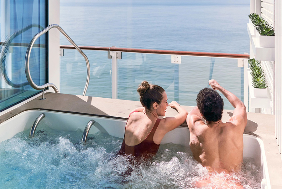 Couple in hot tub on cruise